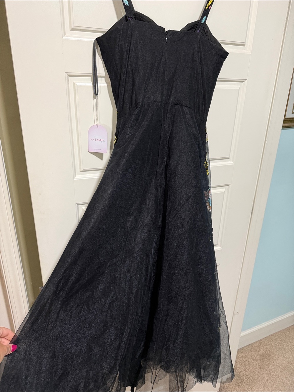 Oceanus tulle butterfly dress prom Black Butterfly beaded sequins Midi Dress - Picture 9 of 15